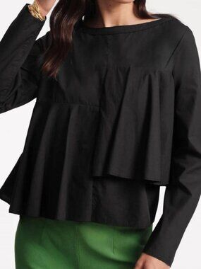 Frances Valentine Black Wendy Top Long Sleeve Zip Blouse L